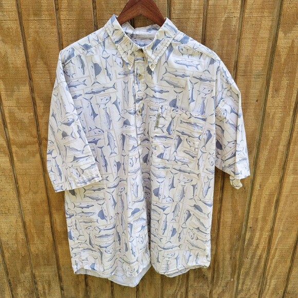 Columbia All Over Fish Graphic Print Button Down Shirt Mens Size XXL - Picture 1 of 6